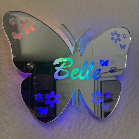 Mirrored LED Butterfly Name Sign