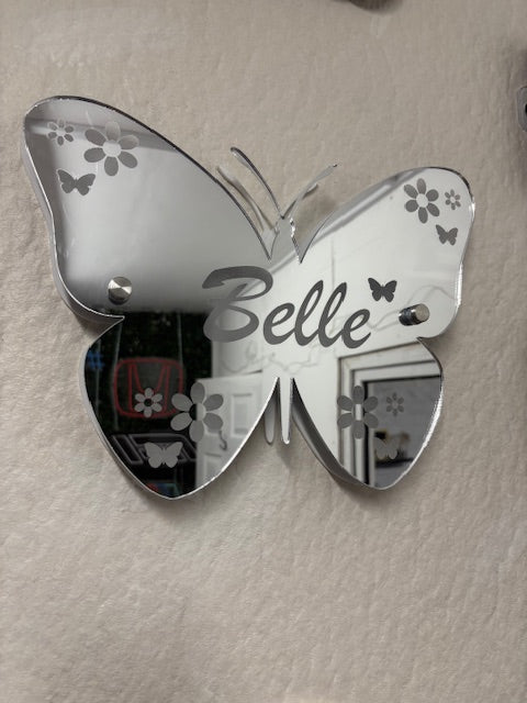 Mirrored LED Butterfly Name Sign