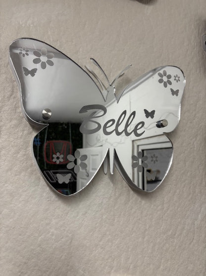 Mirrored LED Butterfly Name Sign